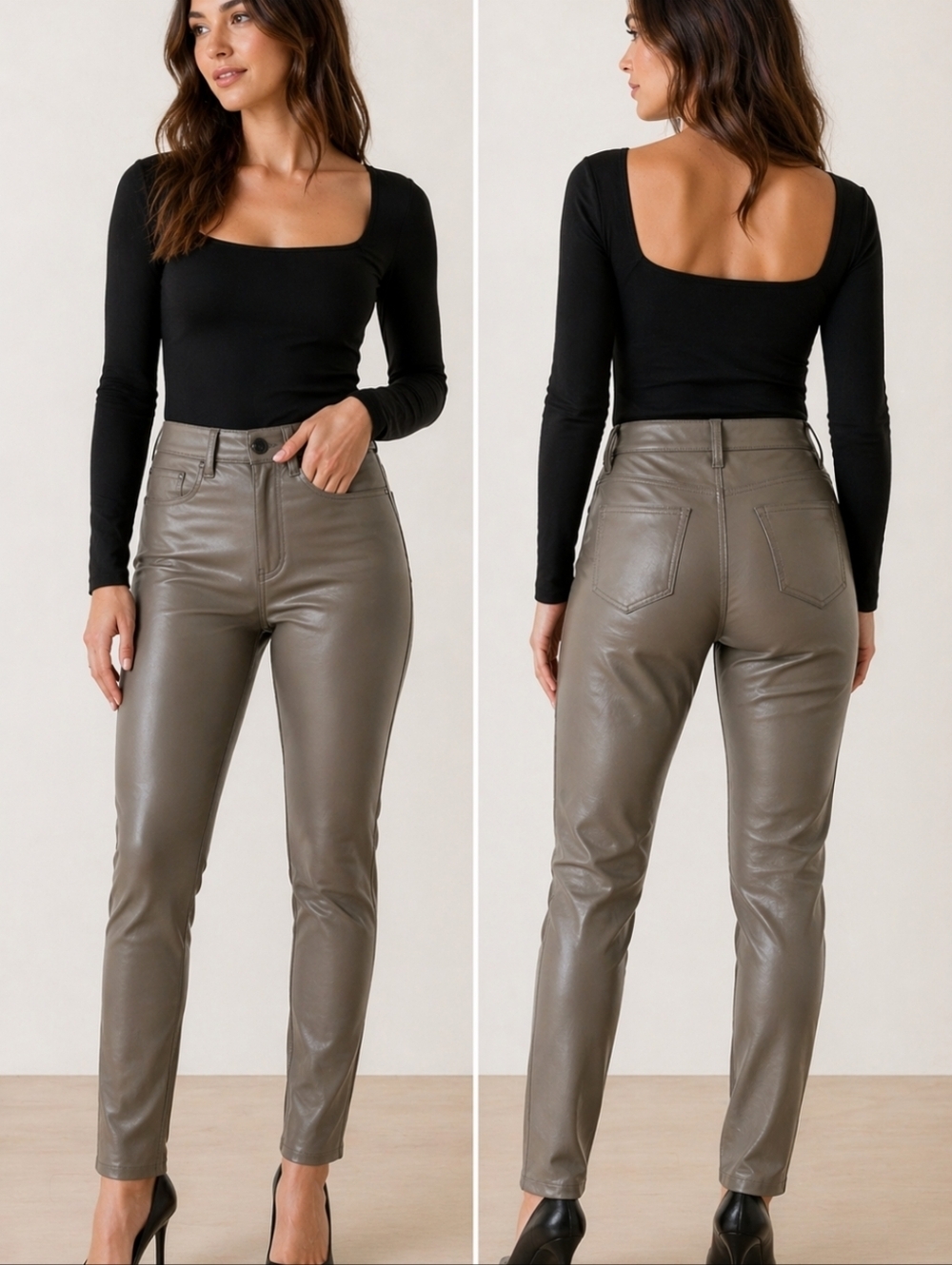 Abercrombie Vegan Leather Pants Taupe Straight Leg High Rise 25 2